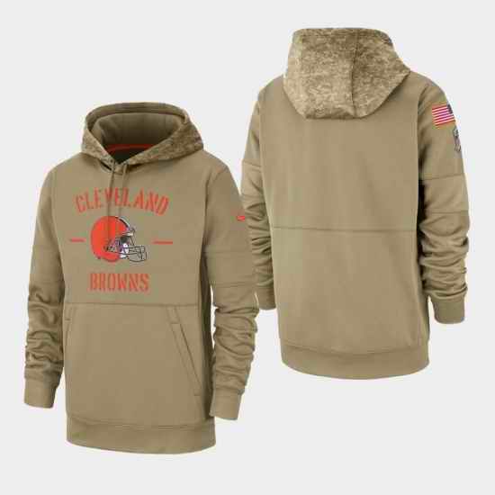 Mens Cleveland Browns Tan 2019 Salute to Service Sideline Therma Pullover Hoodie